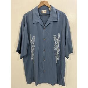 Silk Camp Shirt 2XL Embroidery Bamboo Resort Loop Collar Beach Hawaiian Tropical